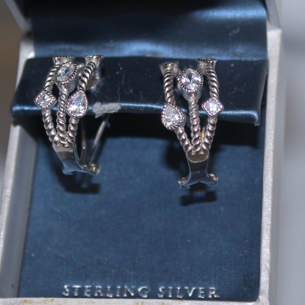 New 925 Sterling Silver Cz Crystal Confetti Statement Earrings
